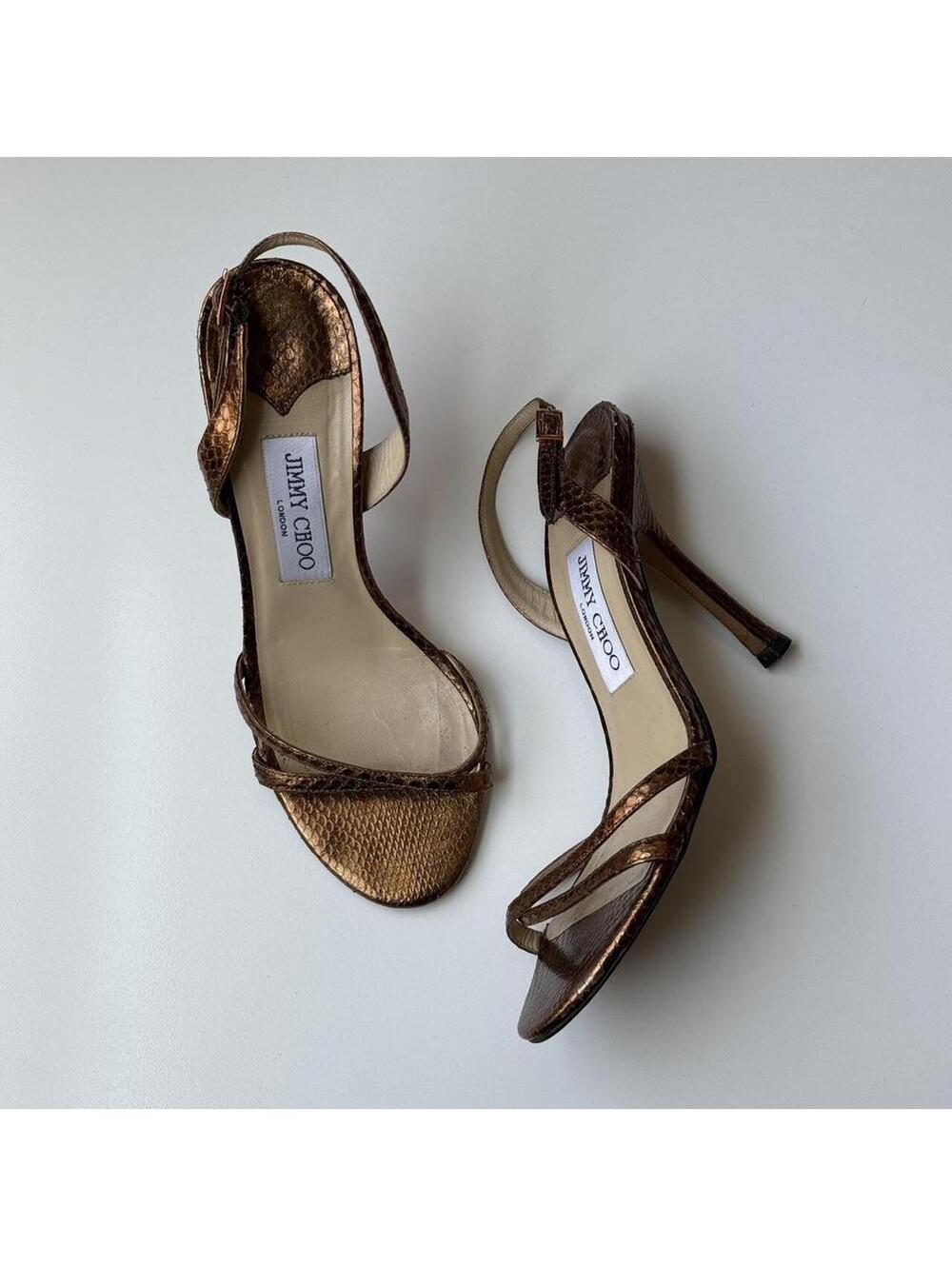 Jimmy Choo Bronze Metallic Snakeskin Sandals